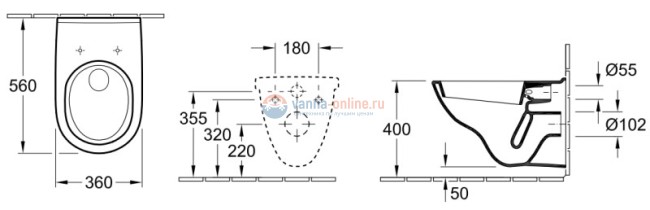 Подвесной унитаз Villeroy&Boch O.novo 5660H101 с сиденьем SoftClose