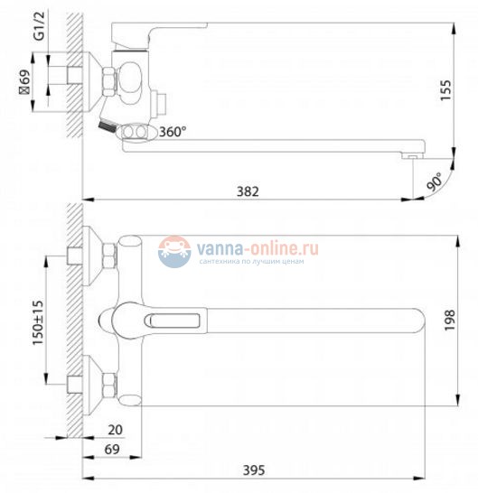 Смеситель универсальный Rossinka RS43-32 для ванны и душа с душевым гарнитуром Смеситель универсальный Rossinka RS43-32 для ванны и душа с душевым гарнитуром