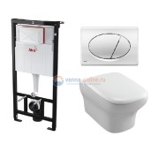 Инсталляция Alcaplast с безободковым унитазом Jacob Delafon Vox EDM102, сиденье микролифт клавиша хром, комплект Инсталляция Alcaplast с безободковым унитазом Jacob Delafon Vox EDM102, сиденье микролифт клавиша хром, комплект