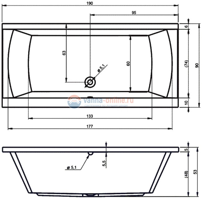 Ванна акриловая Riho Julia 190x90 см