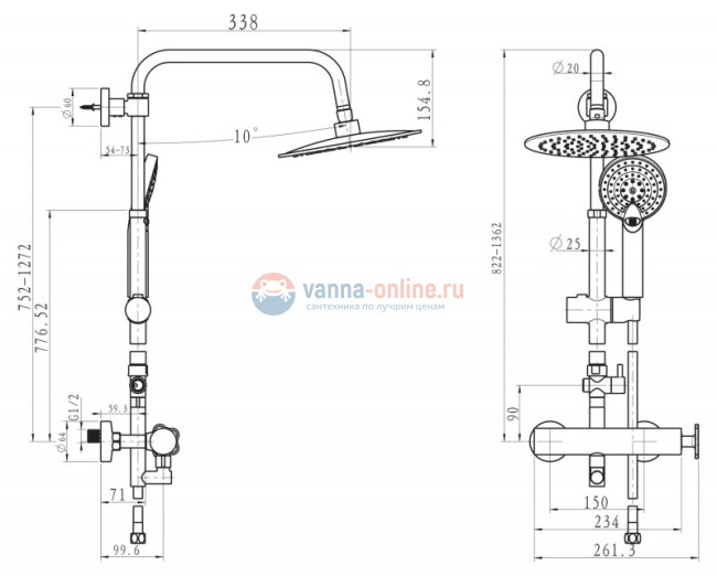 Душевой гарнитур Belbagno BB-COLD-U-CRM без смесителя с верхним душем