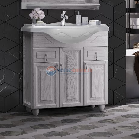 Тумба с объемной филенкой под раковину OPADIRIS Тибет 85 00-00003121, ясень / белое серебро