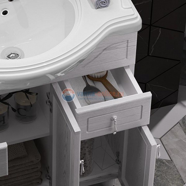 Тумба с объемной филенкой под раковину OPADIRIS Тибет 85 00-00003121, ясень / белое серебро