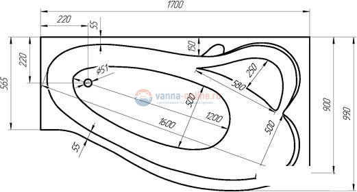 Ванна акриловая Relisan Isabella R 170*90 см, правая 1 Ванна акриловая Relisan Isabella R 170*90 см, правая 1