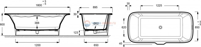 Ванна из литьевого мрамора Jacob Delafon Elite E6D034-00 180 x 85 см, материал Flight