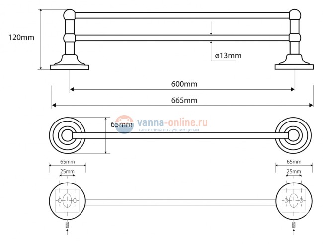 Полотенцедержатель двойной Bemeta Retro 144204058 66.5 x 12 x 6.5 см, хром/золото Полотенцедержатель двойной Bemeta Retro 144204058 66.5 x 12 x 6.5 см, хром/золото