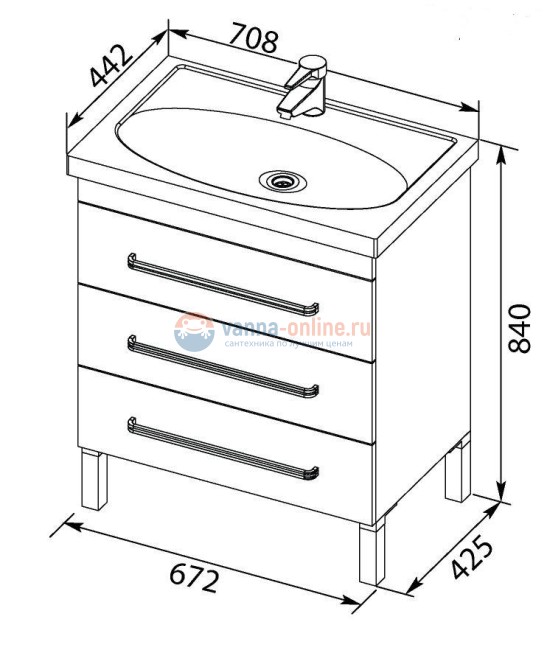 Тумба под раковину Aquanet Сиена 70 напольная, 3 ящика, черный, 00189224