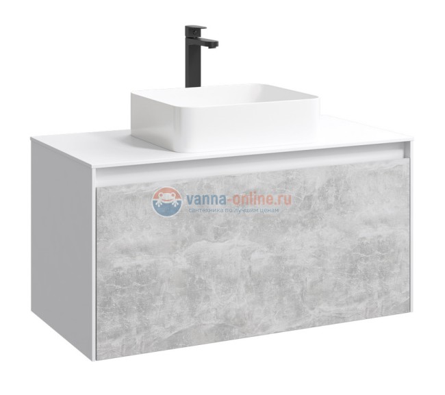 Тумба с раковиной Aqwella Mobi 100 см, фасад бетон светлый, корпус белый