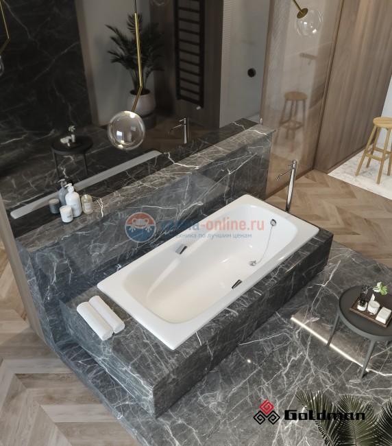 Комплект: Чугунная ванна Goldman Art 180x85, с ручками и ножками