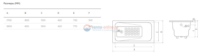 Комплект: Чугунная ванна Goldman Art 180x85, с ручками и ножками