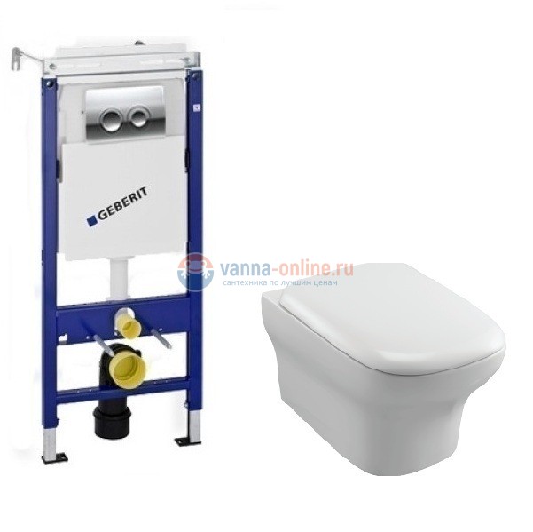 Инсталляция Geberit с безободковым унитазом Jacob Delafon Vox EDM102, сиденье микролифт, комплект