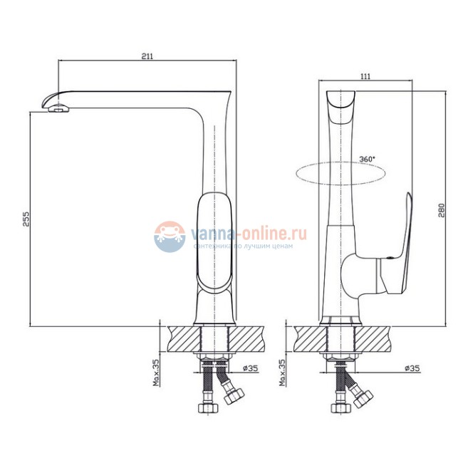 Смеситель для кухни Rush Gozo GZ3735-23 высокий, хром Смеситель для кухни Rush Gozo GZ3735-23 высокий, хром