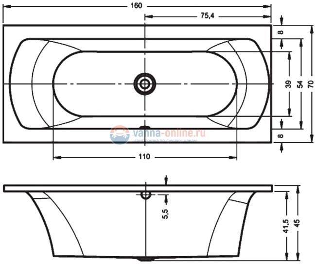 Ванна акриловая Riho Lima 160x70 см
