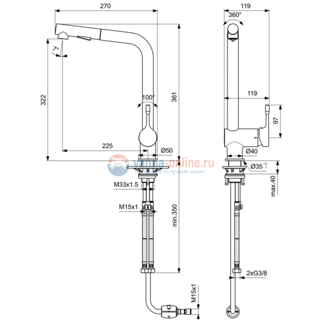 Смеситель для кухонной мойки Ideal Standard CERALOOK BC174GN BC178AA Смеситель для кухонной мойки Ideal Standard CERALOOK BC174GN BC178AA