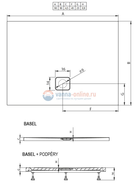 Душевой поддон Riho Basel 412 90 x 90 см DC221600000000S акриловый, квадратный, цвет черный глянцевый
