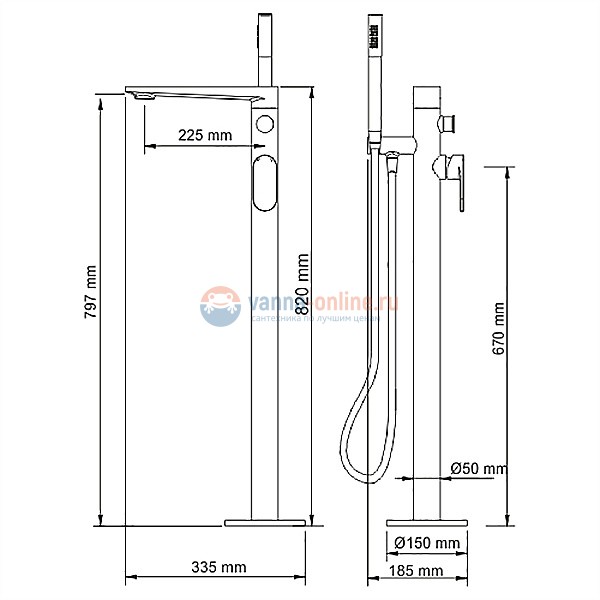 Смеситель WasserKRAFT Elbe 7421 для ванны, напольный Смеситель WasserKRAFT Elbe 7421 для ванны, напольный