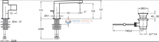 Смеситель Jacob Delafon Composed E73050-TT с донным клапаном для раковины, покрытие титан Смеситель Jacob Delafon Composed E73050-TT с донным клапаном для раковины, покрытие титан