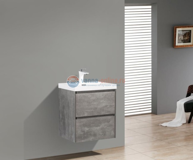 Тумба с раковиной Belbagno Pietra Mini PIETRA MINI-500-2C-SO-SCM 50 см, серый (Stucco Cemento)