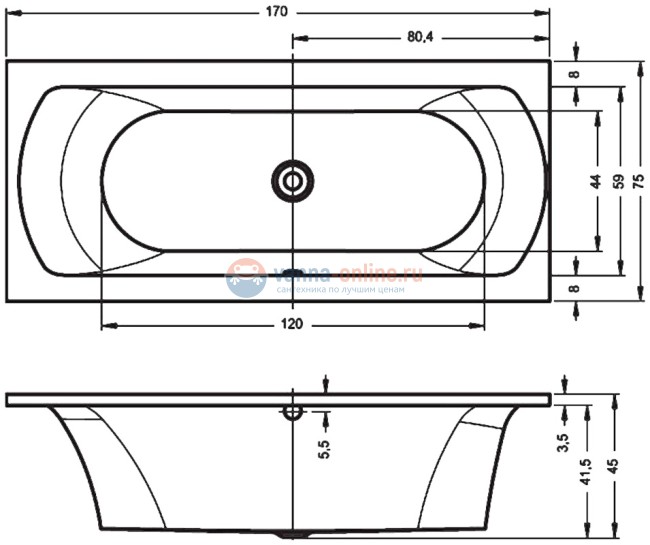 Ванна акриловая Riho Lima 170x75 см