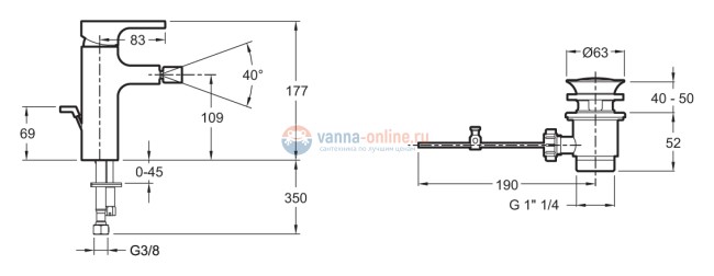 Смеситель Jacob Delafon Strayt E98338-CP для биде