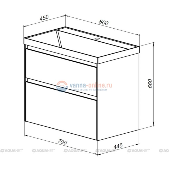 Тумба под раковину Aquanet Гласс 80 00238361, цвет белый