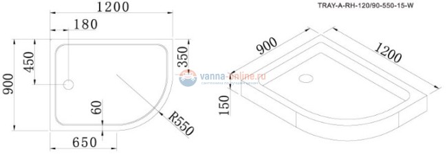 Поддон акриловый Cezares TRAY-A-RH-120/90-550-15-W