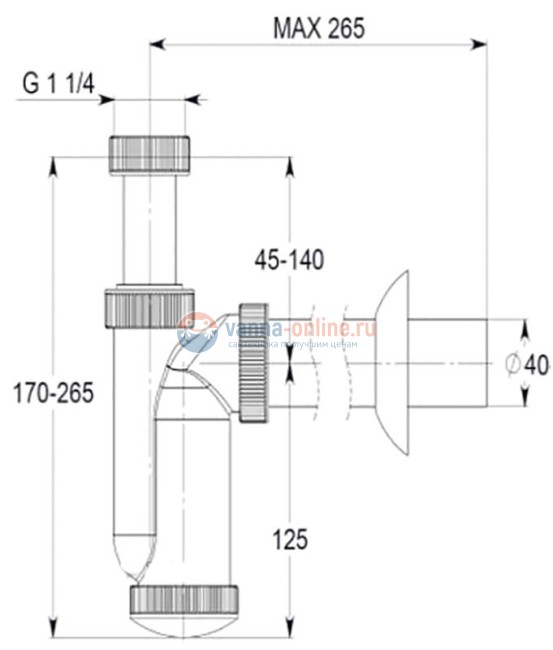 Сифон для писсуара Jika Domino Т1015 9073.0.000.000.1, белый