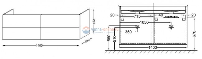 Тумба под раковину Jacob Delafon Vox 140 EB2070-R2-E16, 140 х 46 см, прямоугольная ручка, цвет - ореховое дерево