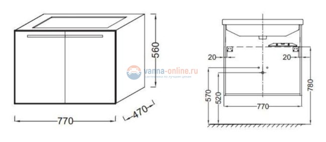 Тумба под раковину Jacob Delafon Struktura 80 EB1281-E16, ореховое дерево, 2 двери, 77x47x56 см