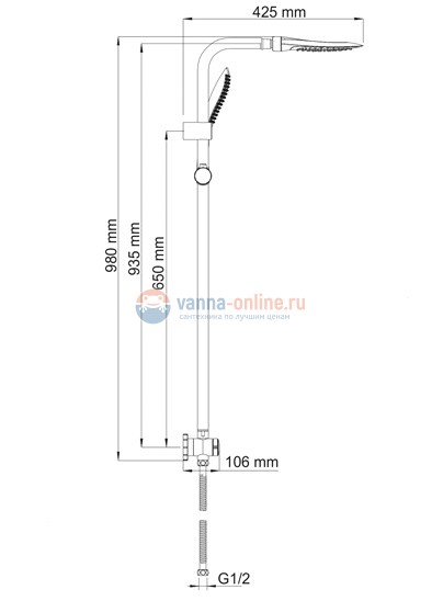 Душевая стойка WasserKRAFT А045 с верхним душем 246*190 мм, хром Душевая стойка WasserKRAFT А045 с верхним душем 246*190 мм, хром