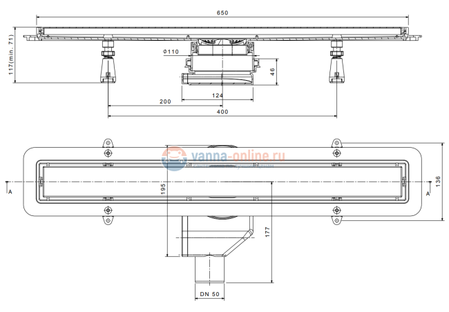 Душевой лоток Pestan Confluo Premium With Black Glass Line 650, решетка черное закаленное стекло-сталь 13000293 Душевой лоток Pestan Confluo Premium With Black Glass Line 650, решетка черное закаленное стекло-сталь 13000293