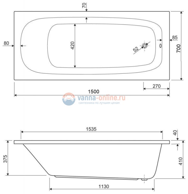 Ванна акриловая Cezares ECO-150-70-41 150 х 70 см
