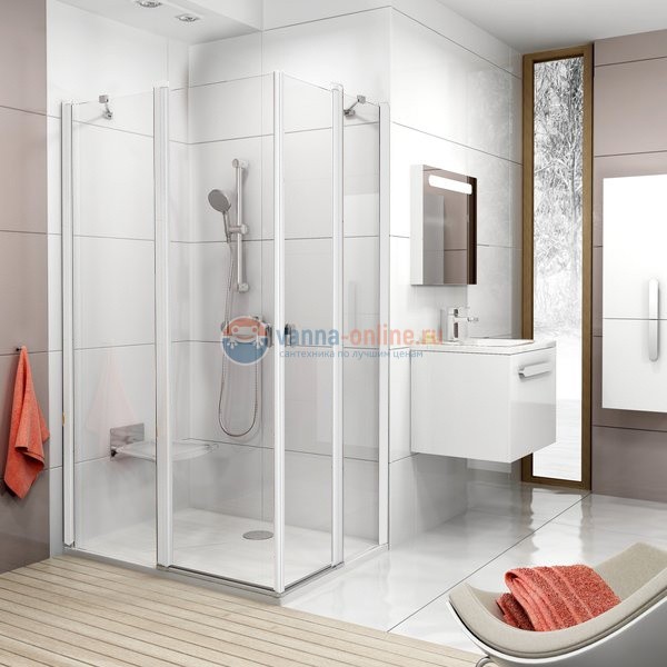 Душевой уголок Ravak Chrome CRV2+CRV2 110 x 120 см профиль белый, стекло Транспарент Душевой уголок Ravak Chrome CRV2+CRV2 110 x 120 см профиль белый, стекло Транспарент