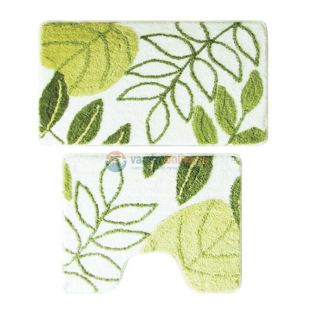 Набор ковриков для ванной комнаты Iddis Promo, 50 x 80 см + 50 x 50 см, P42M558i13, микрофибра, листья зеленые