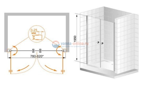 Душевая дверь Cezares ELENA-B-2-80-Cr, профиль-хром