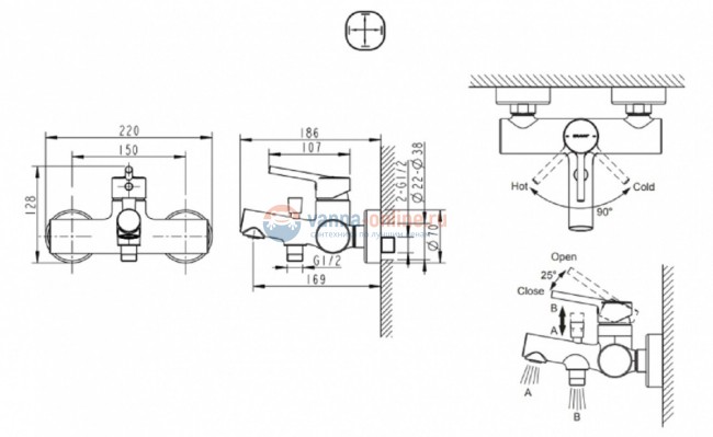 Смеситель Bravat Palace F6172217CP-01-RUS для ванны, короткий излив