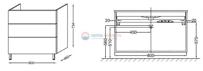 Тумба под раковину Jacob Delafon Vox 80 EB2098-R1-E16, 80 х 46 см, цвет - ореховое дерево