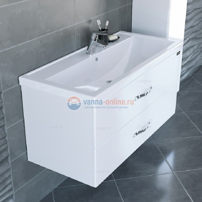 Тумба под раковину СаНта Виктория 100 NEW 700132N, подвесная, цвет белый Тумба под раковину СаНта Виктория 100 NEW 700132N, подвесная, цвет белый