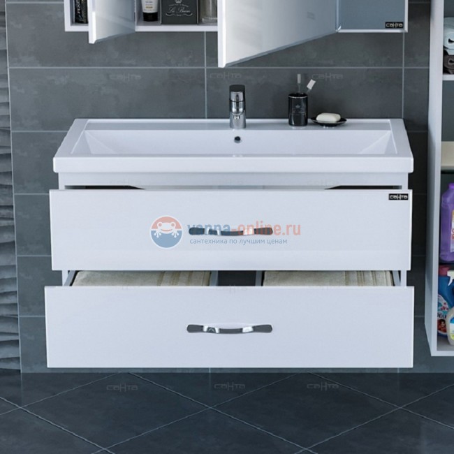 Тумба под раковину СаНта Виктория 100 NEW 700132N, подвесная, цвет белый Тумба под раковину СаНта Виктория 100 NEW 700132N, подвесная, цвет белый