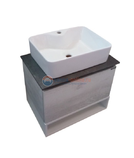 Тумба Comfortу Прага-60 дуб белый с серой столешницей, с раковиной PZ-6068