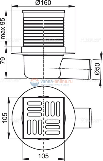 Душевой трап AlcaPlast APV31 с боковой подводкой Душевой трап AlcaPlast APV31 с боковой подводкой