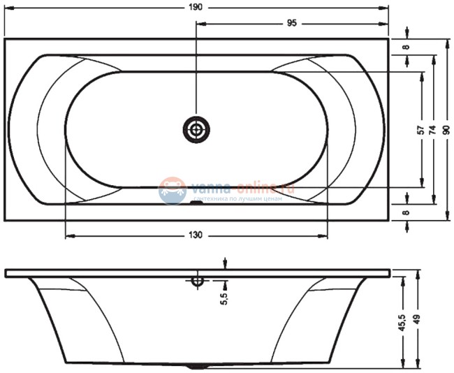 Ванна акриловая Riho Lima 190x90 см