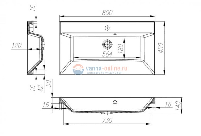 Раковина из литьевого мрамора BelBagno Aurora BB800/450-LV-MR-AST, 80x45 см