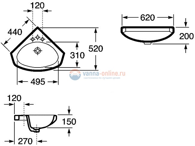Раковина Roca Estudio 325200001 подвесная угловая Раковина Roca Estudio 325200001 подвесная угловая