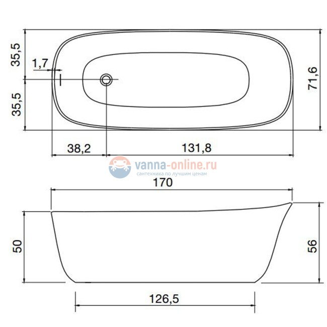 Ванна Antonio Lupi Dafne 170 х 71,6 х 56 см отдельностоящая Ванна Antonio Lupi Dafne 170 х 71,6 х 56 см отдельностоящая