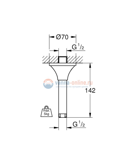 Потолочный душевой кронштейн Grohe Rainshower Grandera 27978000, хром Потолочный душевой кронштейн Grohe Rainshower Grandera 27978000, хром