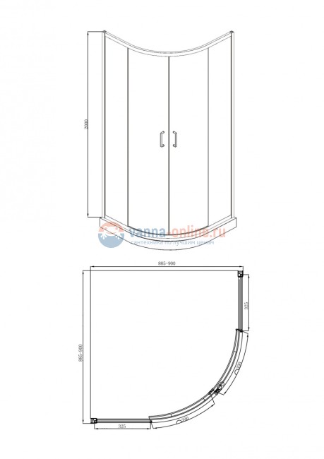 Душевой уголок Bravat Line BS090.1201A, 90 x 90 x 200 см, двери раздвижные, стекло прозрачное, хром