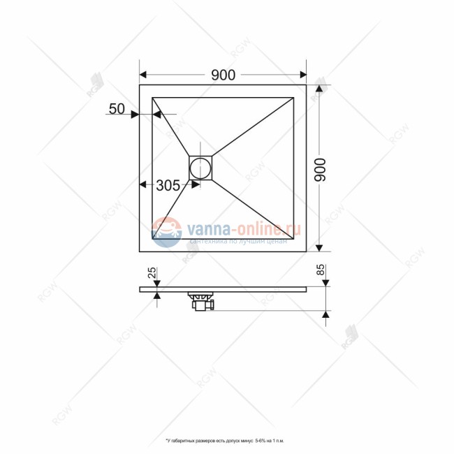 Душевой поддон RGW ST-0099W 16152099-01 90 x 90 см, квадратный, цвет белый, из искусственного камня
