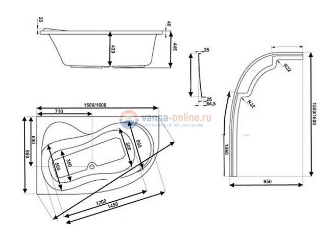 Ванна Ravak Rosa 95 160 х 95 левая/правая