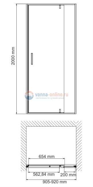 Душевая дверь WasserKRAFT Elbe 74P04, универсальная, 90 х 200 см